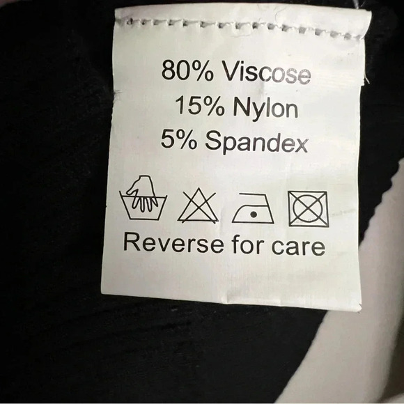 Belldini ribbed knit ruffle neck black cream trim scoop neck long sleeve top Med - Picture 6 of 8